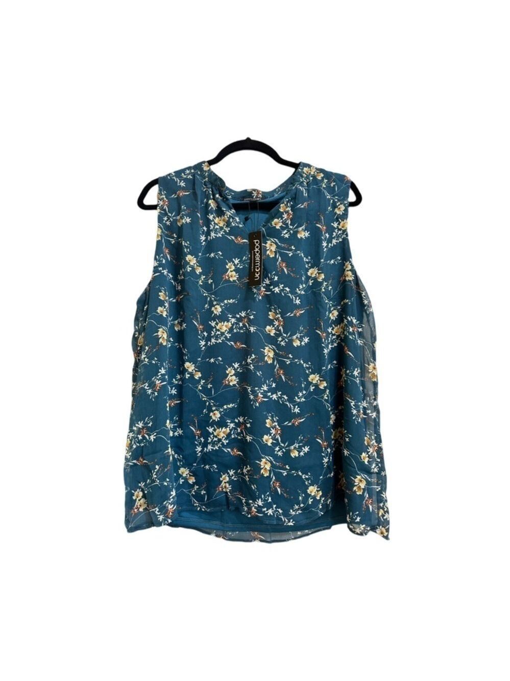 Papermoon Teal Sleeveless Floral Top Blouse Tank NWT Size M